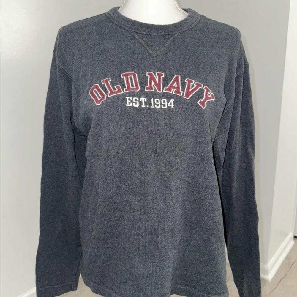 Vintage Old‎ Navy Spell Out Crewneck Sweatshirt Grey Size Small